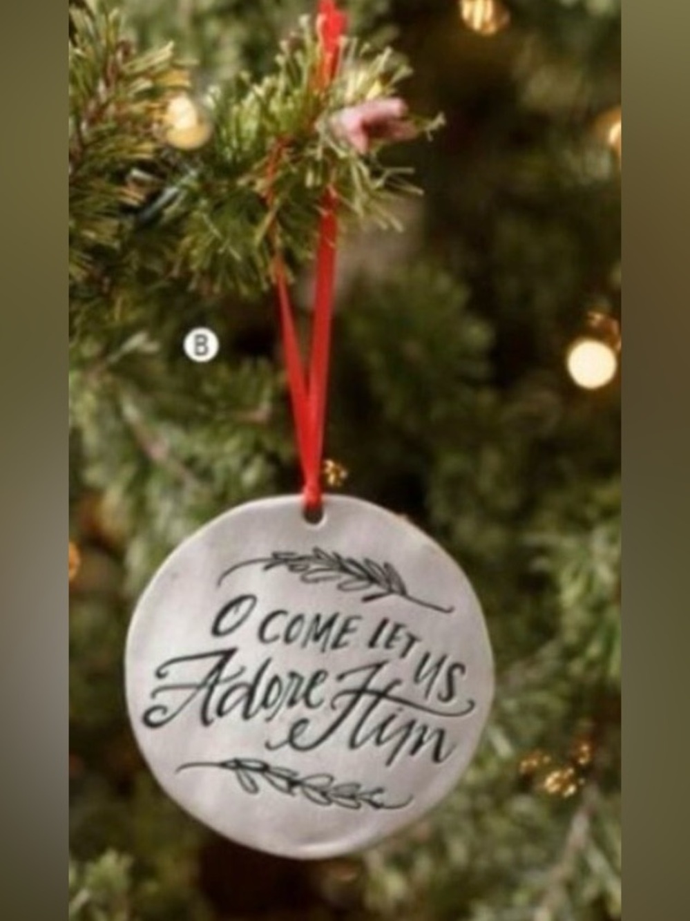 Mary Martha Hallmark Dayspring Pewter Round Ornament O Come Let Us Adore Him NWT